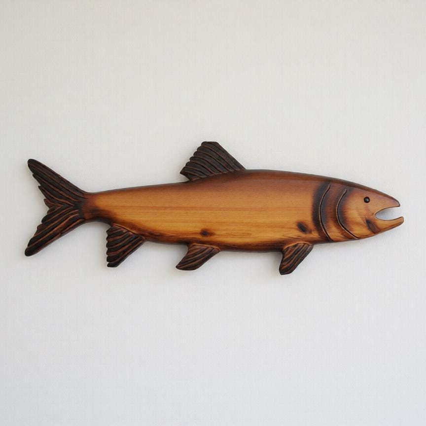 Hand Carved Pacific Salmon 3ft Wide