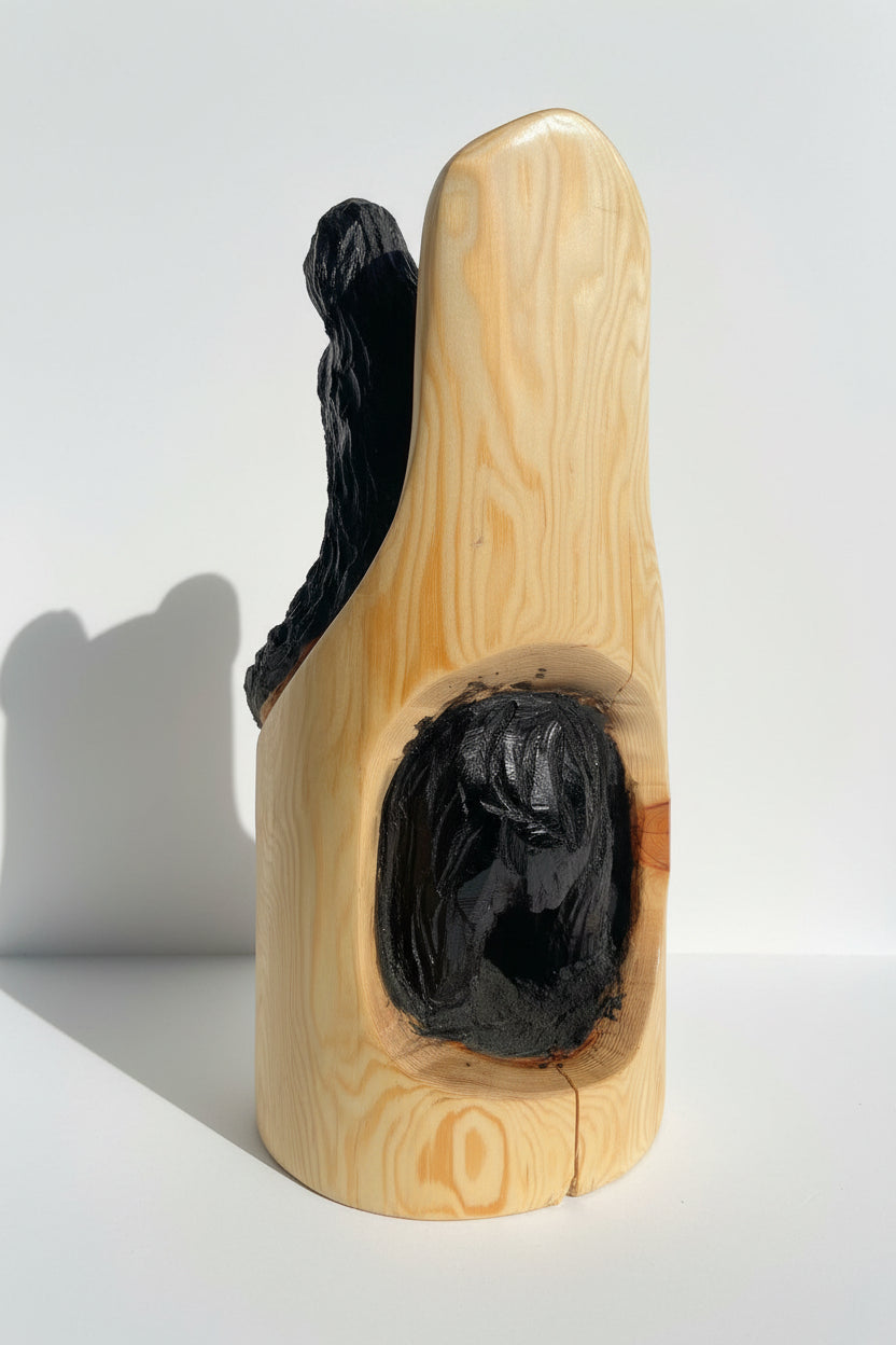 Hand Carved Black Log Bear with Butt 20" Tall