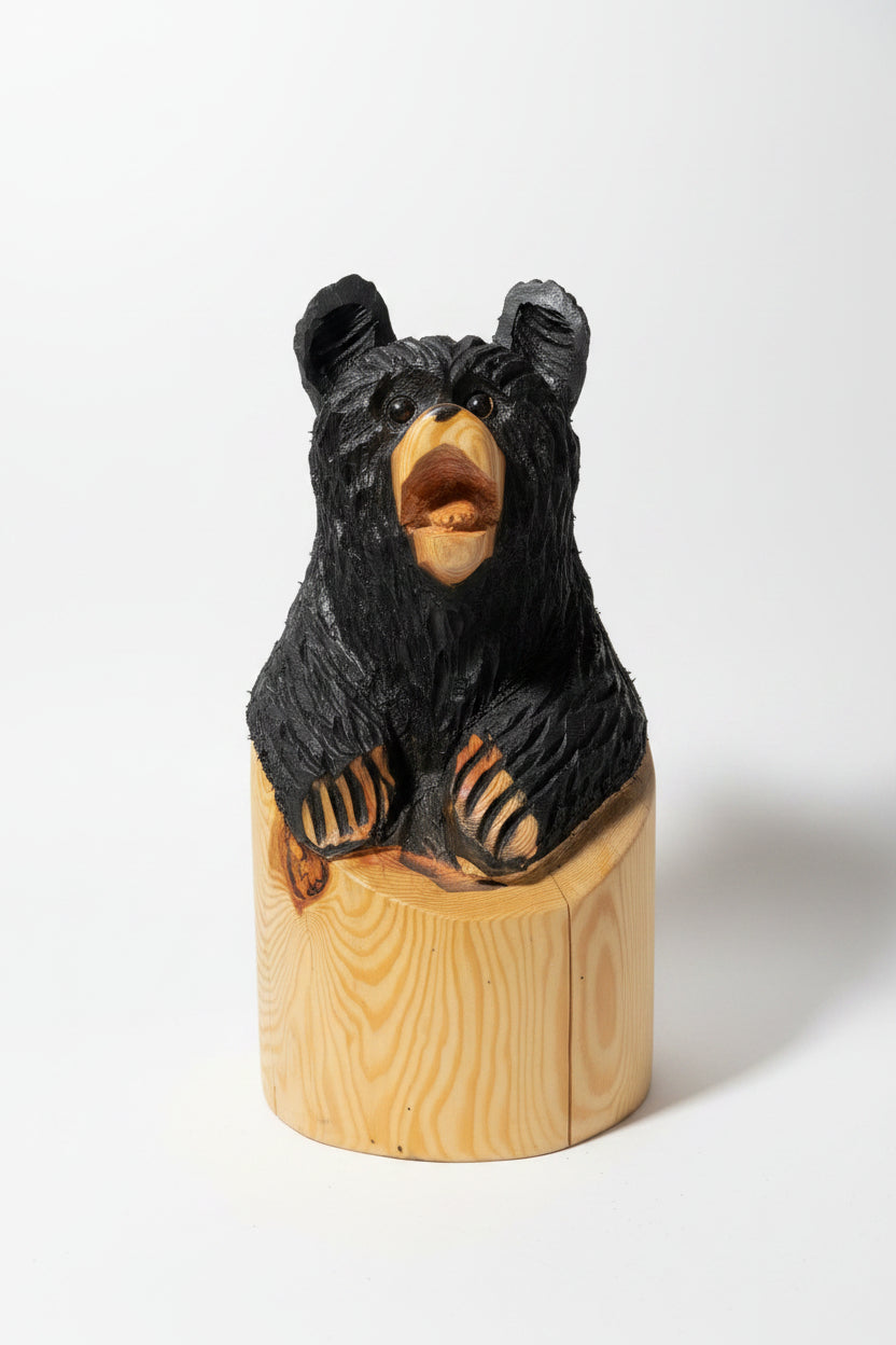 Hand Carved Black Log Bear with Butt 20" Tall